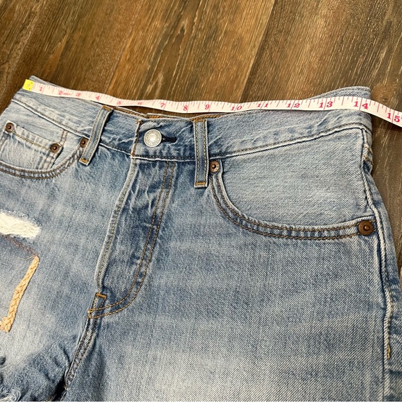 Levi's 501 Patchwork Denim Shorts Size 27 Bohemian Cut Off 90s Mid Rise - Picture 6 of 11